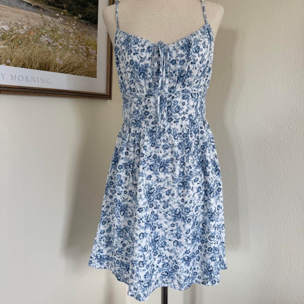 garage sundress vintage floral blue white size medium